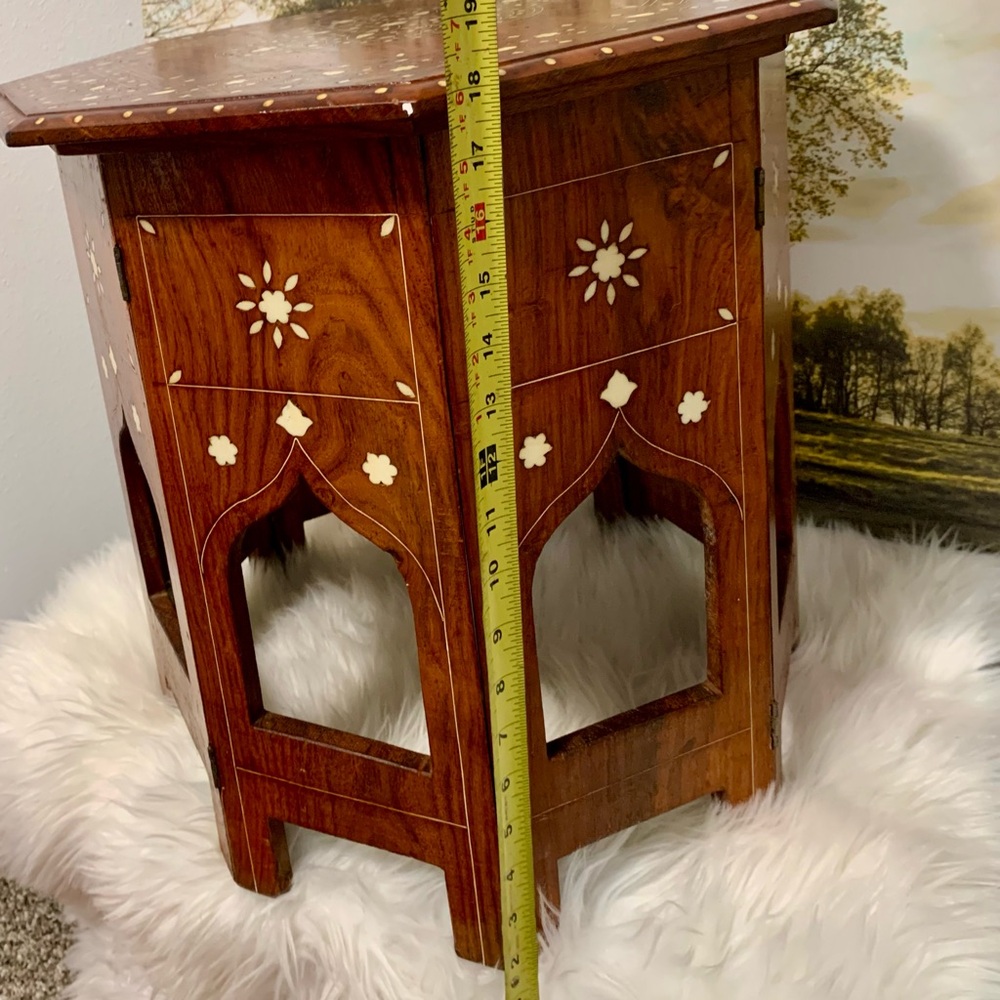 Indian Side Table with Bone Inlay - Picture 6 of 11